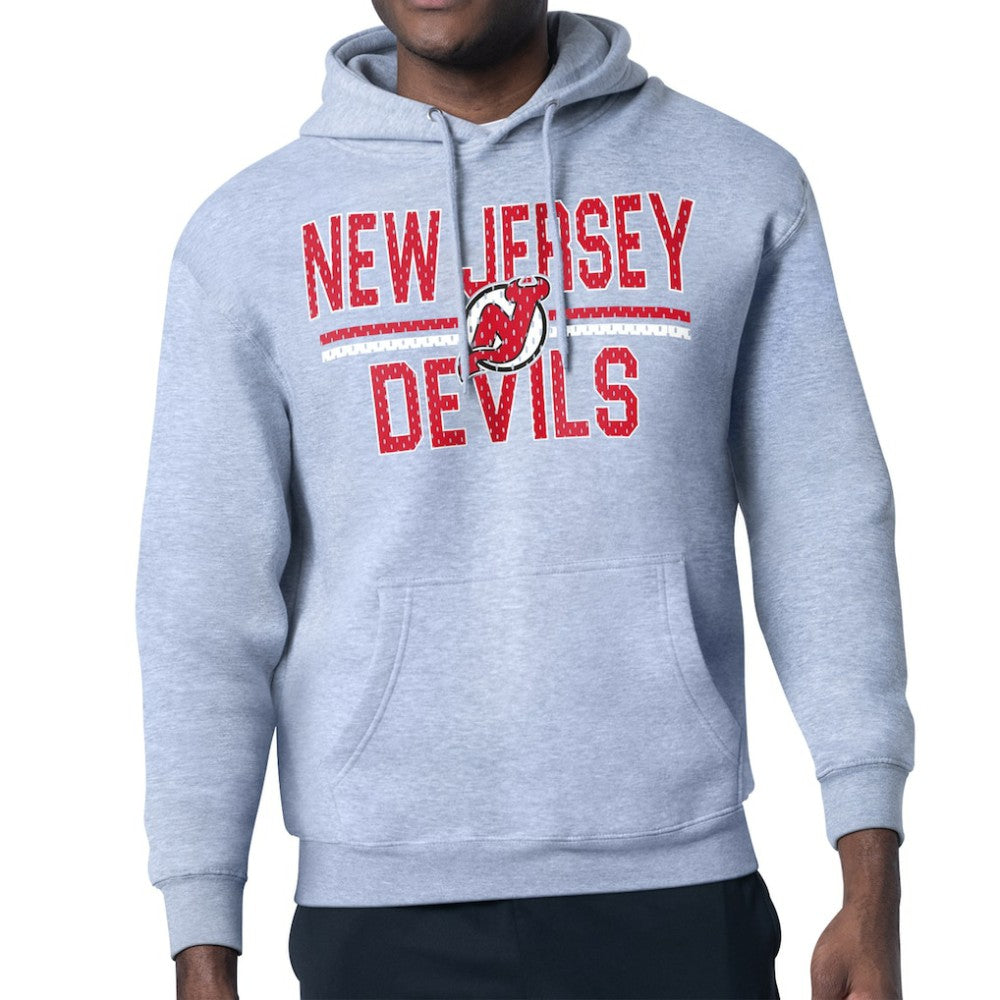 New Jersey Devils - Starter Mesh Look Team Name Logo Tri-Blend Pullover Hoodie Heather Gray