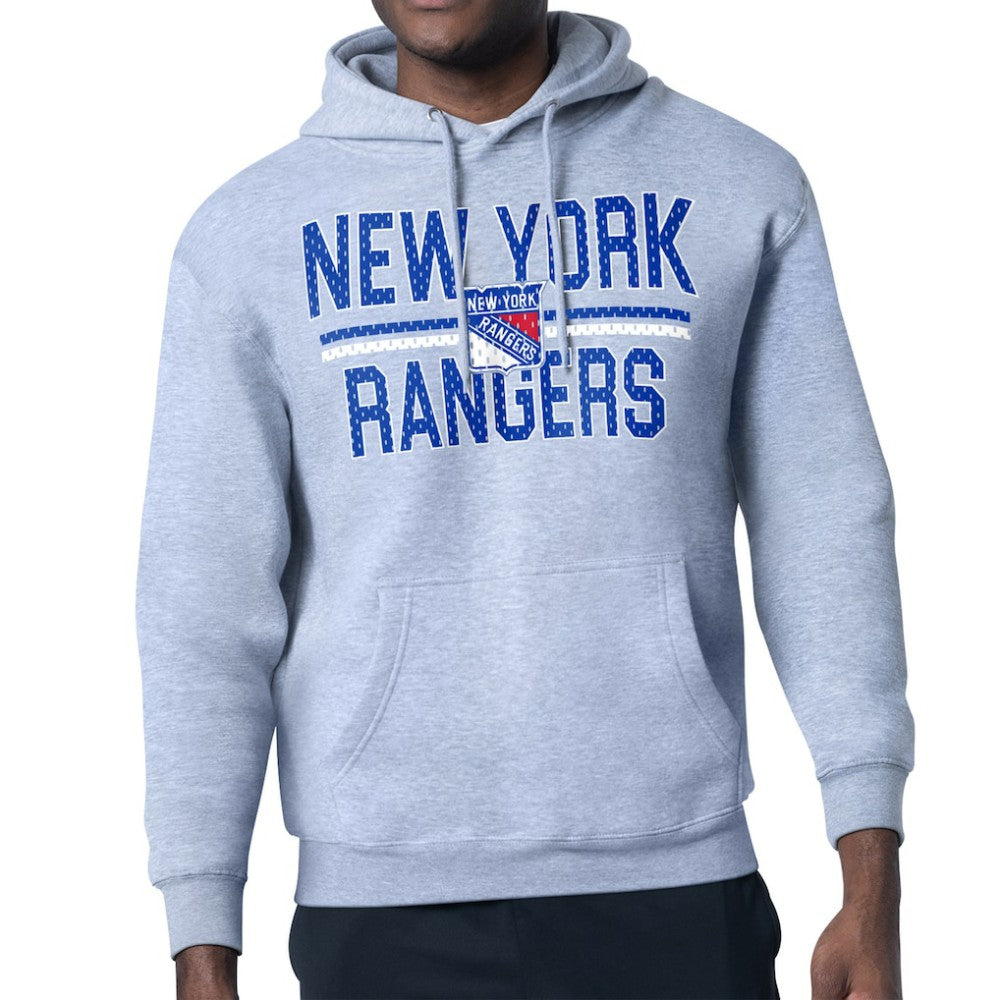 New York Rangers Starter Mesh Look Team Name Logo Tri-Blend Pullover Hoodie Heather Gray