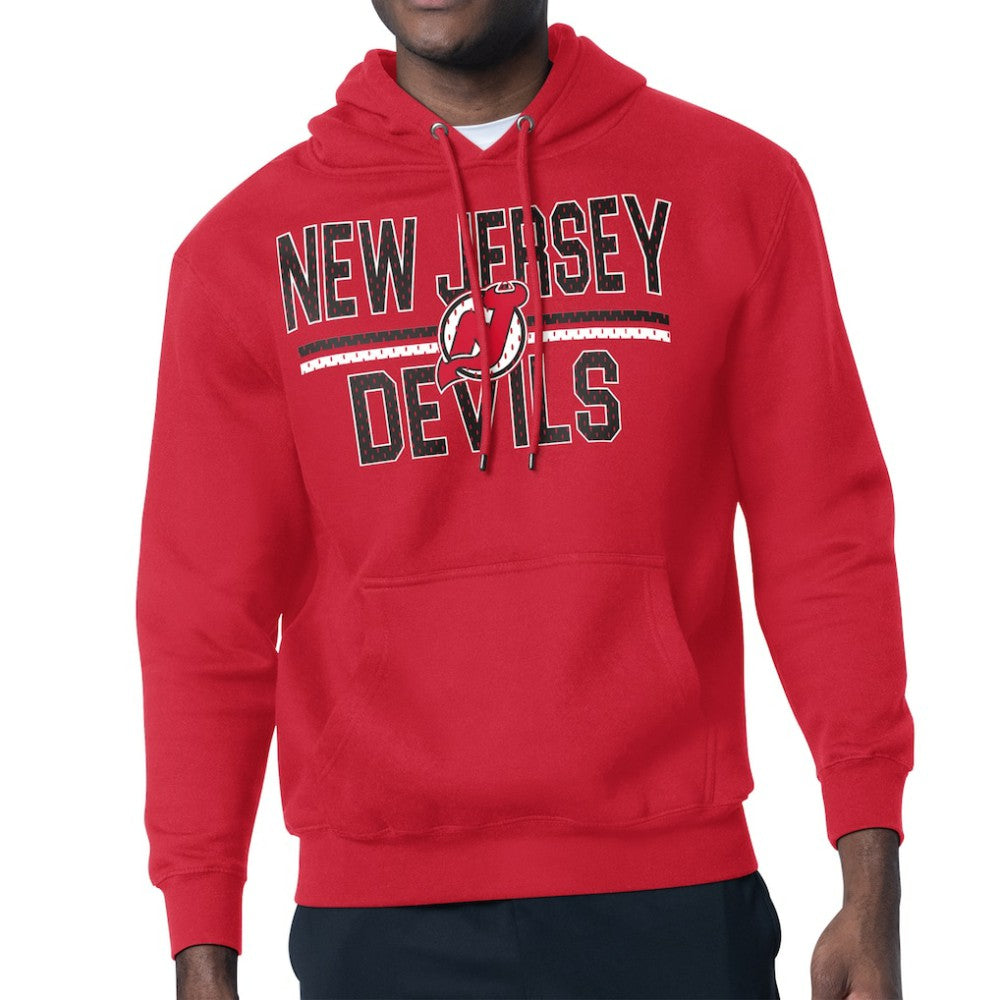 New Jersey Devils - Starter Mesh Look Team Name Logo Tri-Blend Pullover Hoodie Red