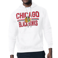 Chicago Blackhawks Starter Mesh Look Team Name Logo Tri-Blend Pullover Hoodie White
