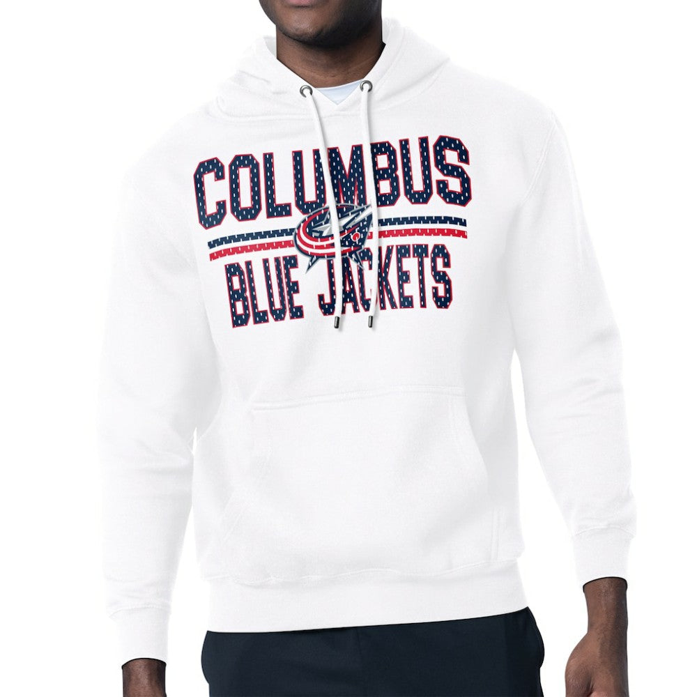 Columbus Blue Jackets - Starter Mesh Look Team Name Logo Tri-Blend Pullover Hoodie White