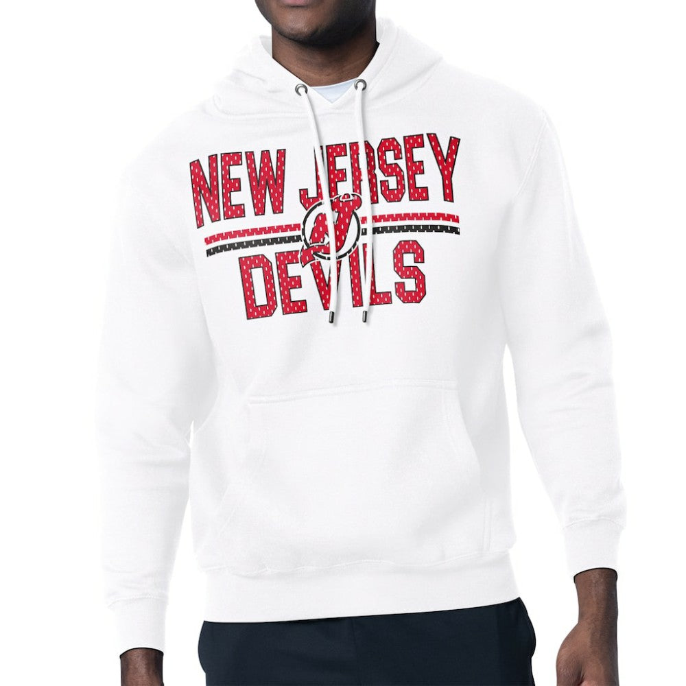 New Jersey Devils - Starter Mesh Look Team Name Logo Tri-Blend Pullover Hoodie White
