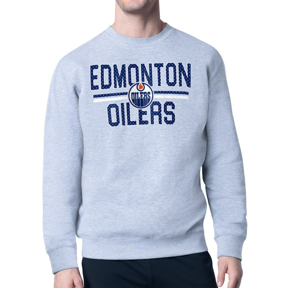 Edmonton Oilers - Starter Mesh Look Team Name Logo Pullover Sweatshirt Heather Gray