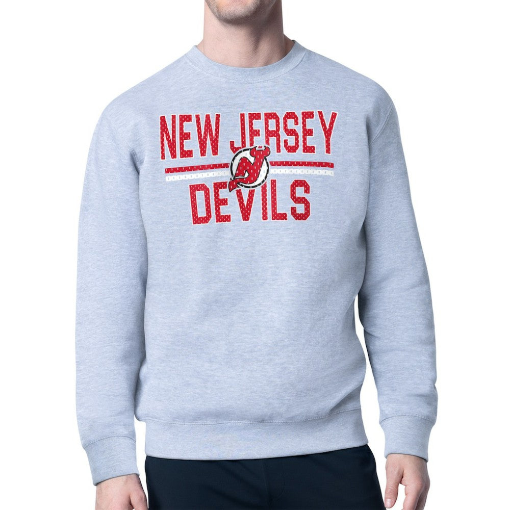 New Jersey Devils - Starter Mesh Look Team Name Logo Pullover Sweatshirt Heather Gray
