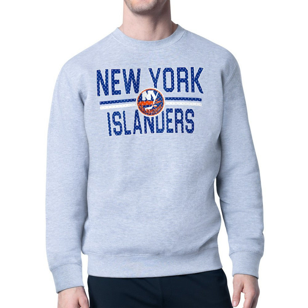 New York Islanders - Starter Mesh Look Team Name Logo Pullover Sweatshirt Heather Gray