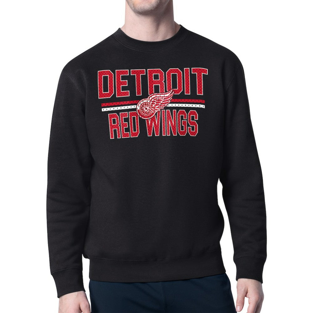 Detroit Red Wings - Starter Mesh Look Team Name Logo Pullover Sweatshirt Black