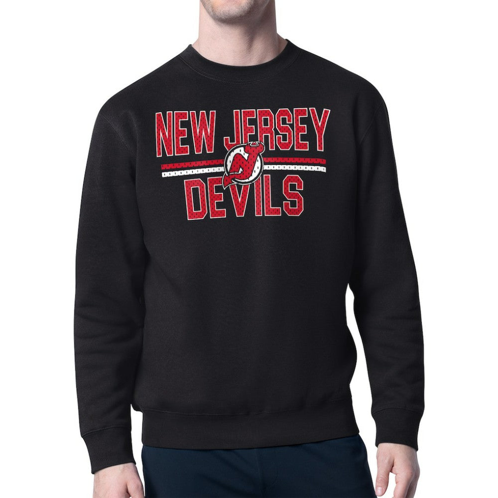 New Jersey Devils - Starter Mesh Look Team Name Logo Pullover Sweatshirt Black