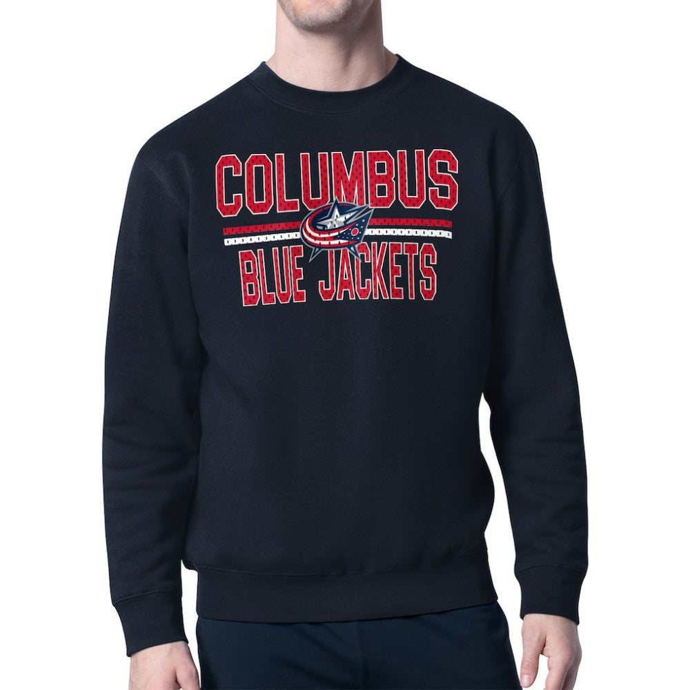 Columbus Blue Jackets - Starter Mesh Look Team Name Logo Pullover Sweatshirt Navy