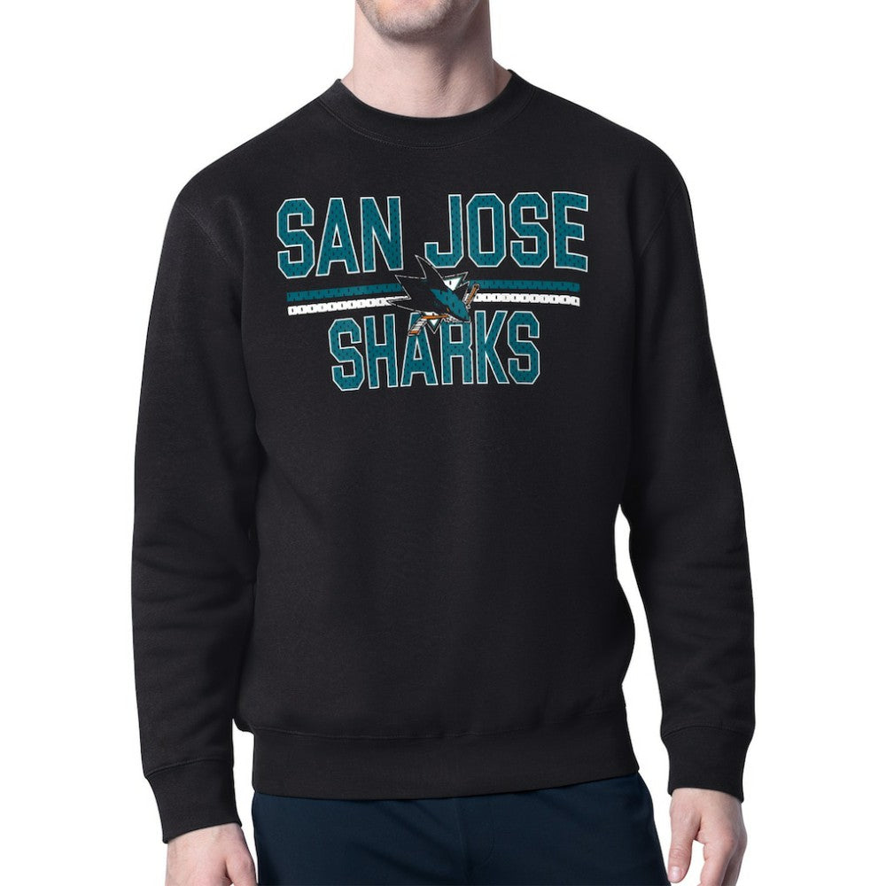 San Jose Sharks - Starter Mesh Look Team Name Logo Pullover Sweatshirt Black