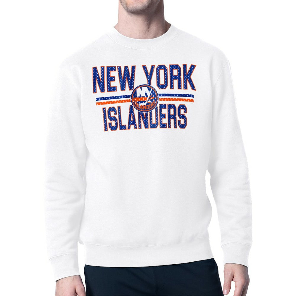 New York Islanders - Starter Mesh Look Team Name Logo Pullover Sweatshirt White