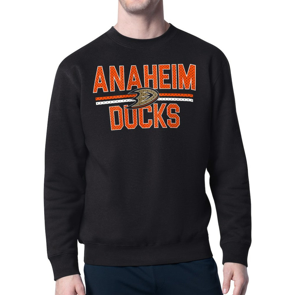 Anaheim Ducks - Starter Mesh Look Team Name Logo Pullover Sweatshirt Black