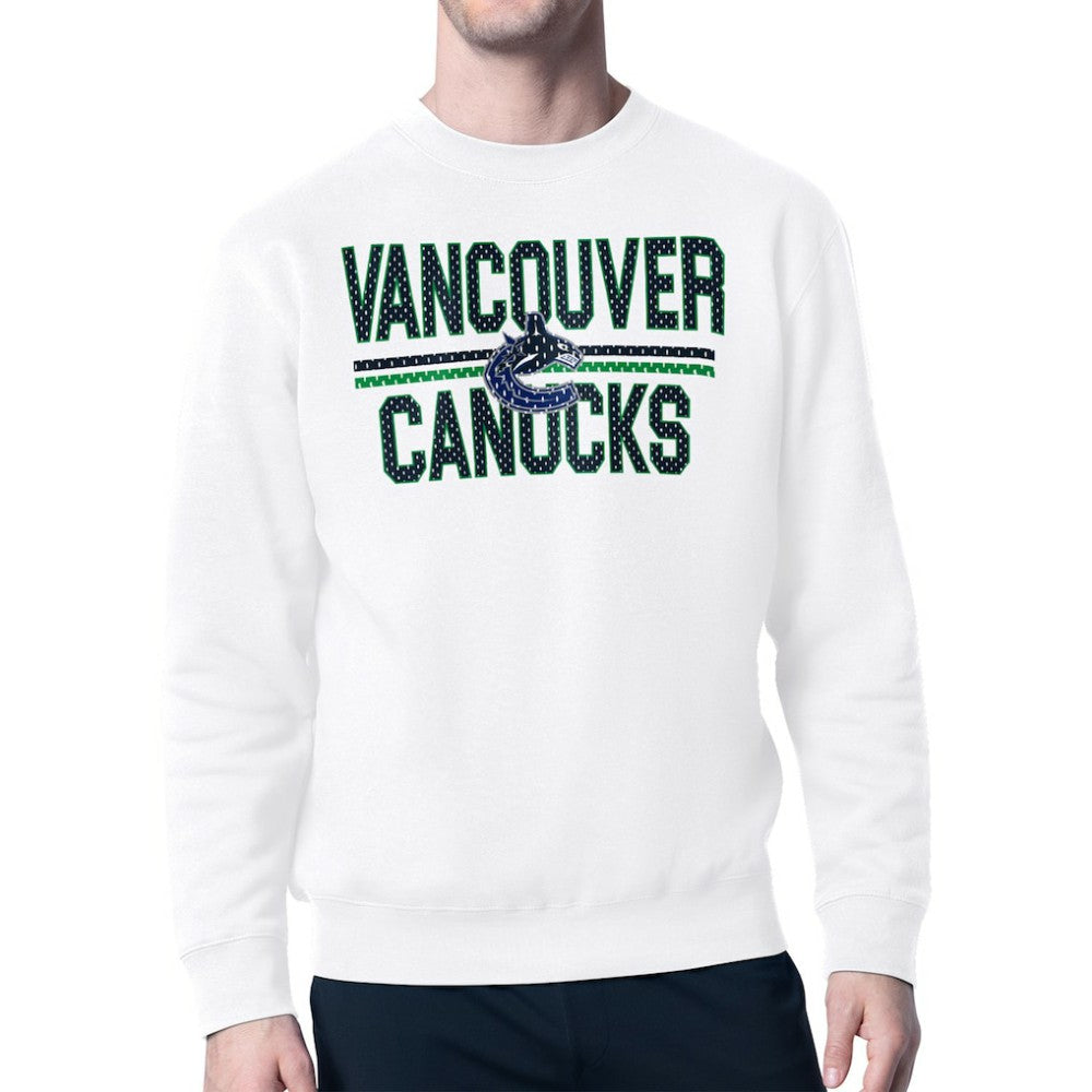Vancouver Canucks - Starter Mesh Look Team Name Logo Pullover Sweatshirt White