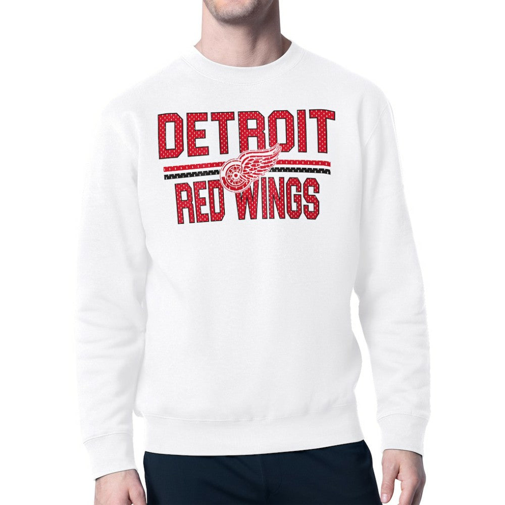Detroit Red Wings - Starter Mesh Look Team Name Logo Pullover Sweatshirt White