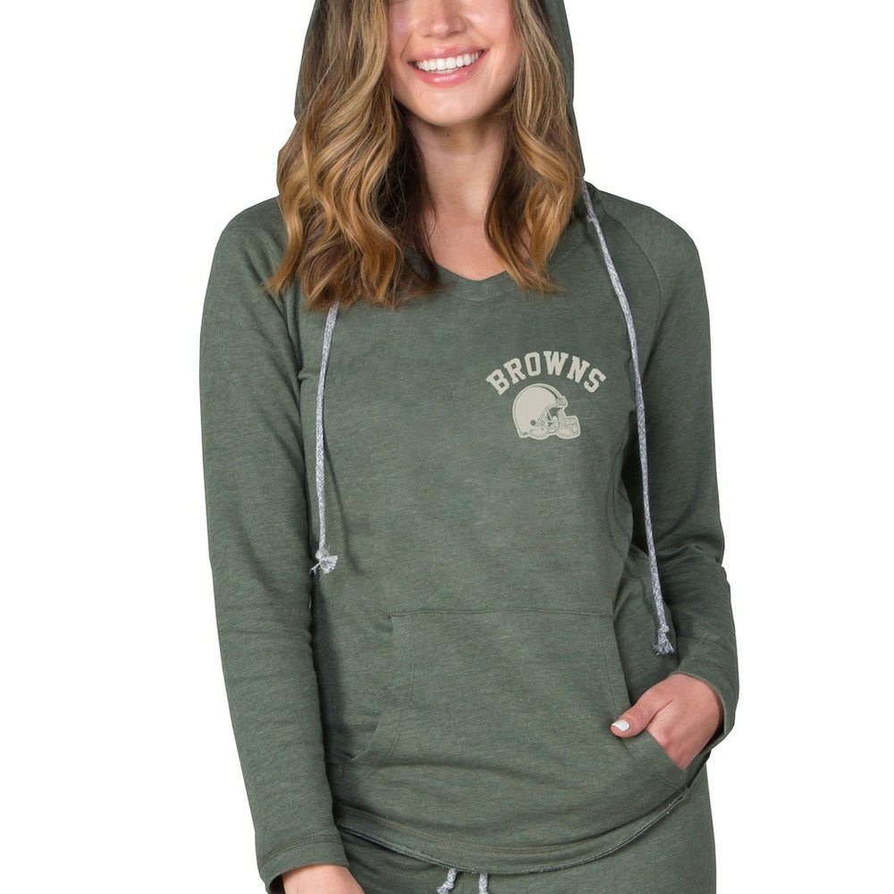 Cleveland Browns Concepts Sport Women's Mainstream Terry Tri-Blend V-Neck Pullover Hoodie Green - NFL