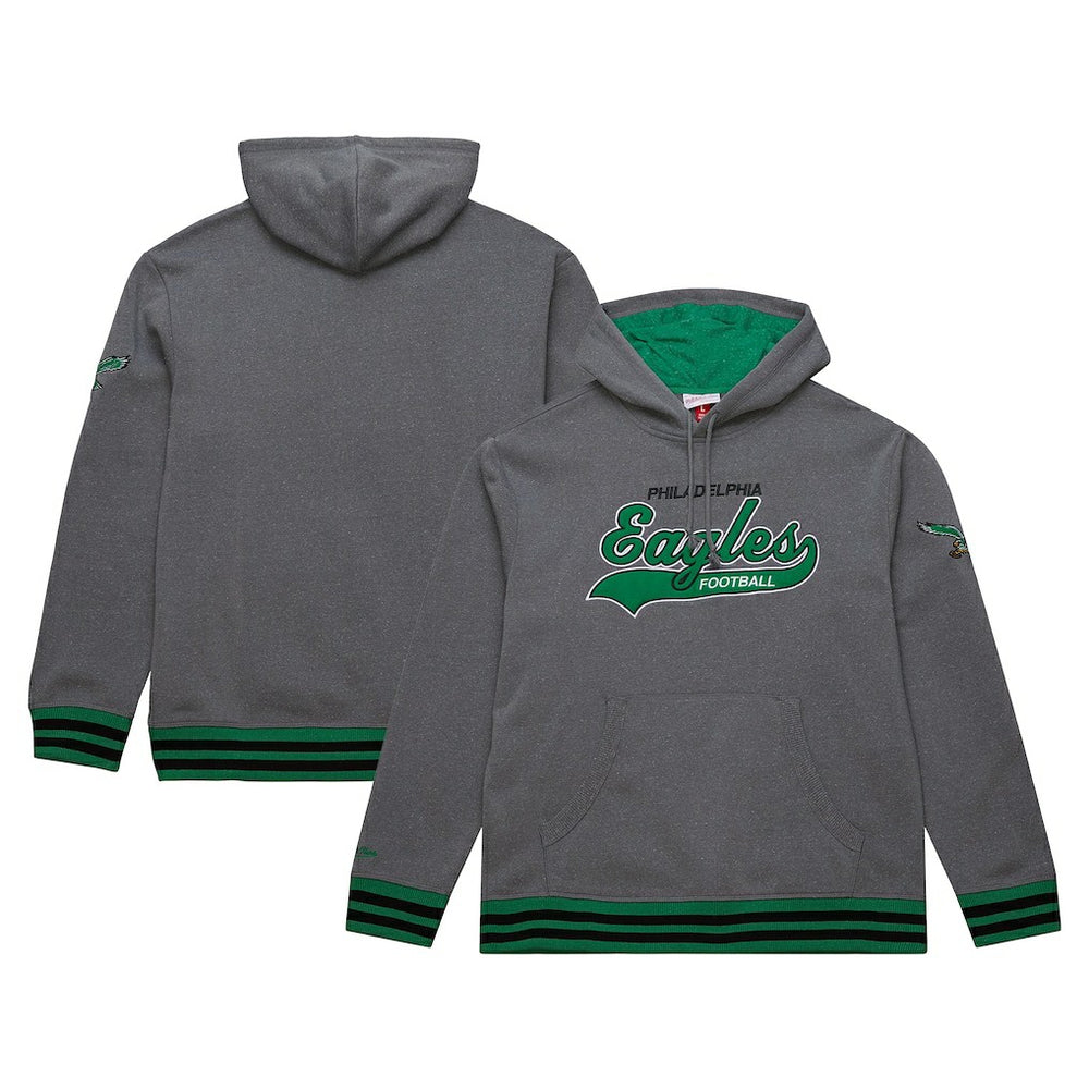 Philadelphia Eagles Vintage Logo Snow Washed Fleece Pullover Hoodie Heather Gray - Mitchell & Ness