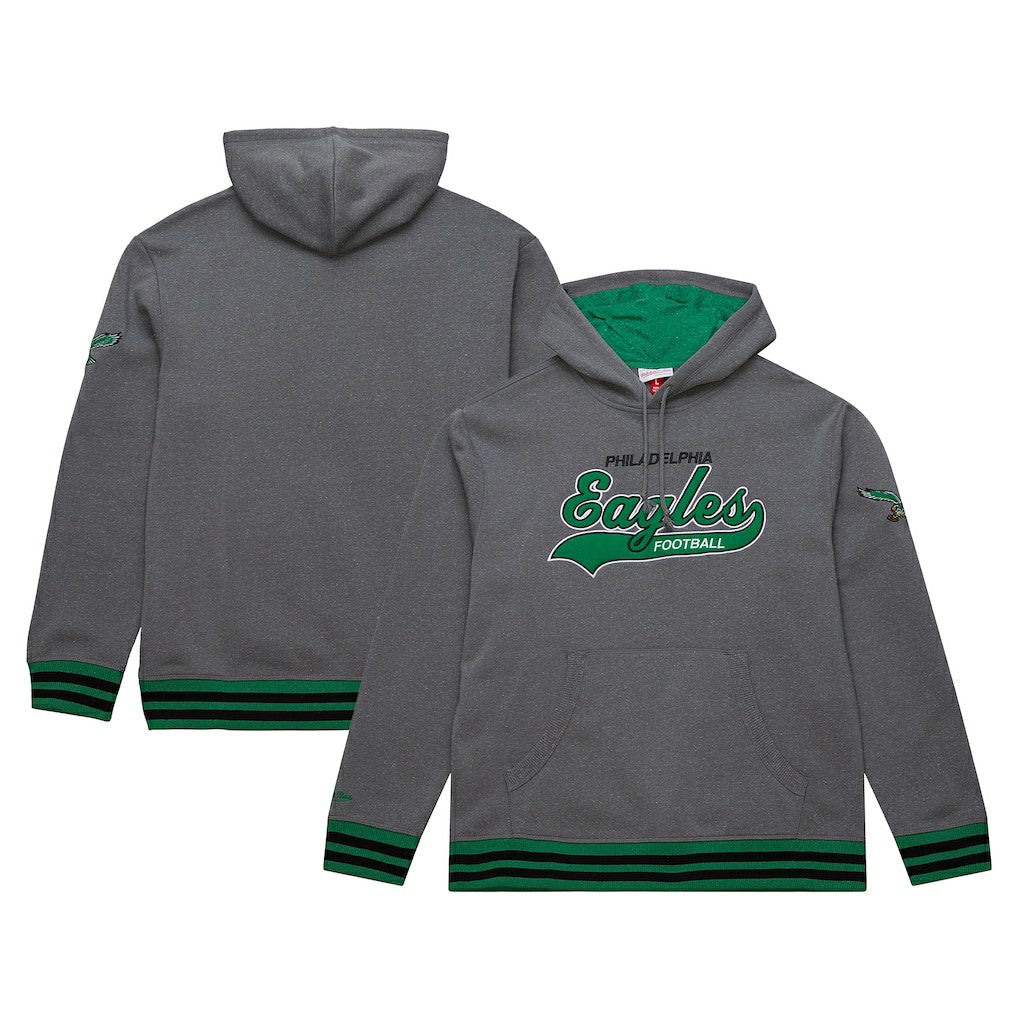 Philadelphia Eagles Vintage Logo Snow Washed Fleece Pullover Hoodie Heather Gray - Mitchell & Ness
