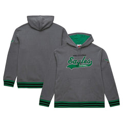Philadelphia Eagles Vintage Logo Snow Washed Fleece Pullover Hoodie Heather Gray - Mitchell & Ness