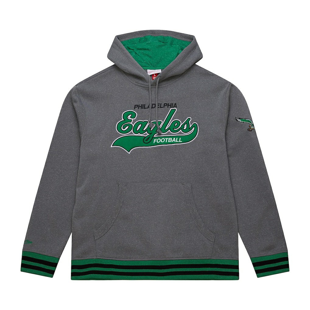 Philadelphia Eagles Vintage Logo Snow Washed Fleece Pullover Hoodie Heather Gray - Mitchell & Ness
