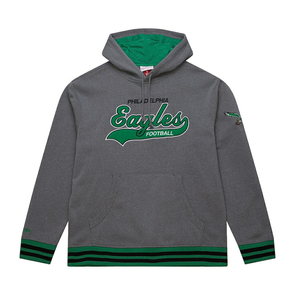 Philadelphia Eagles Vintage Logo Snow Washed Fleece Pullover Hoodie Heather Gray - Mitchell & Ness