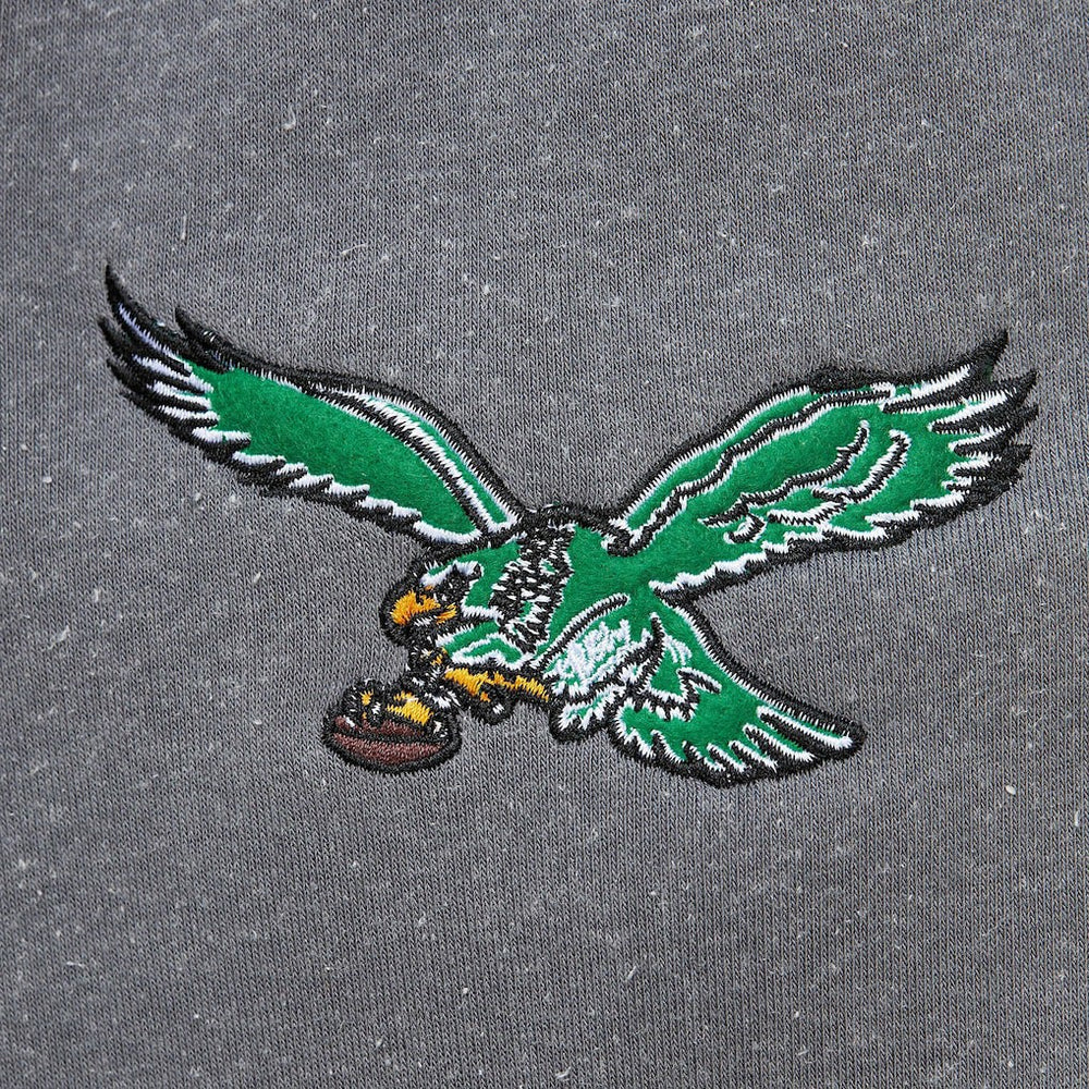 Philadelphia Eagles Vintage Logo Snow Washed Fleece Pullover Hoodie Heather Gray - Mitchell & Ness