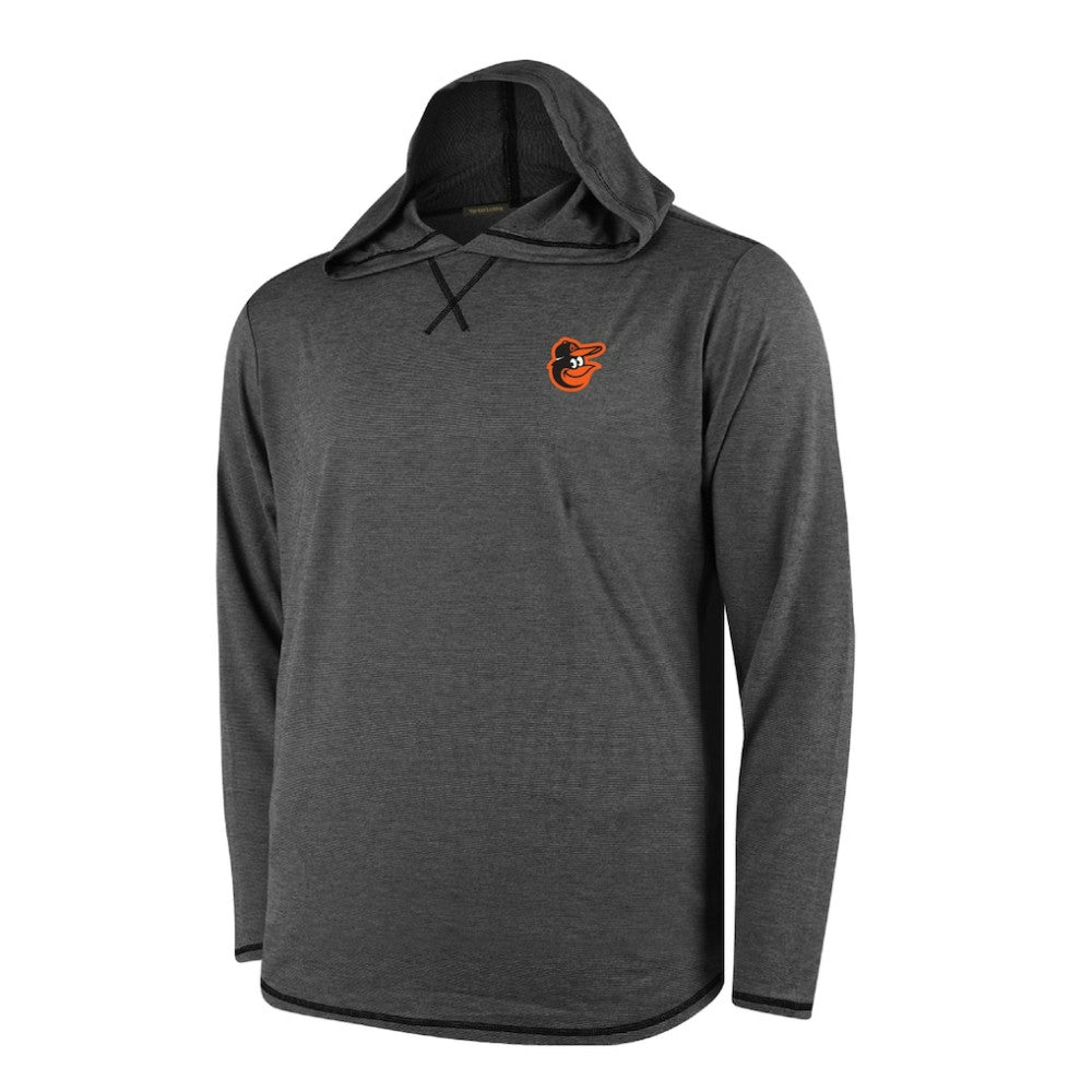 Baltimore Orioles Butter Stripe Tri-Blend Long Sleeve Hoodie T-Shirt - Black Clearance