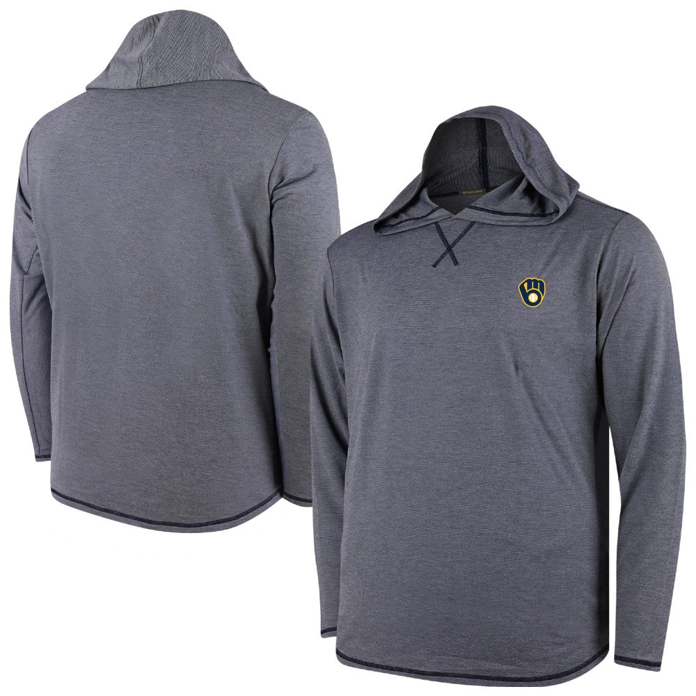 Milwaukee Brewers Butter Stripe Tri-Blend Long Sleeve Hoodie T-Shirt - Navy Clearance