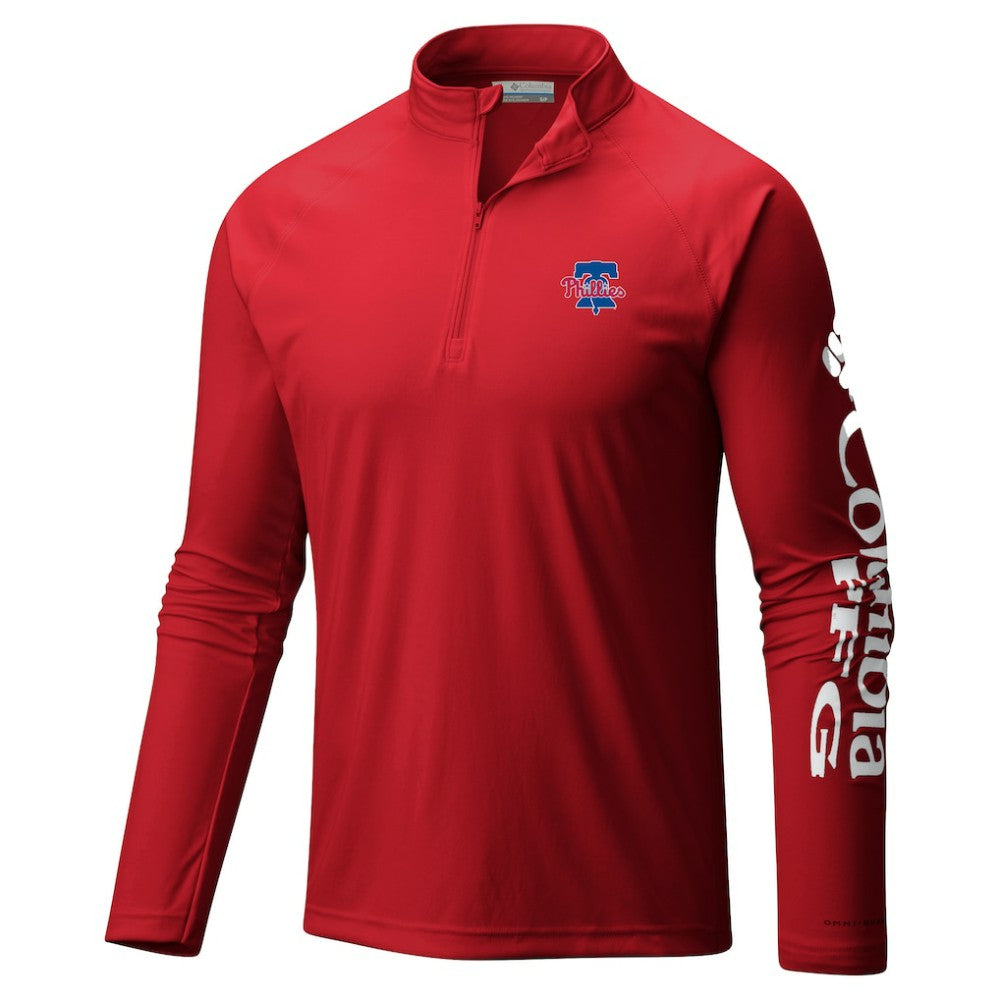 Philadelphia Phillies Columbia Terminal Tackle Raglan Omni-Shade Quarter-Zip Pullover Top Sale