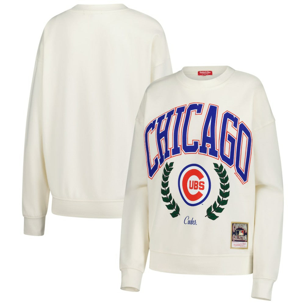 Chicago Cubs Mitchell & Ness Women's Cooperstown Collection Laurel Pullover Sweatshirt On Sale