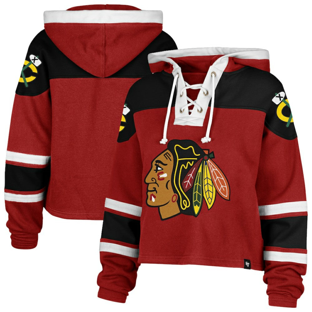 Chicago Blackhawks '47 Women's Cropped Superior Lacer Pullover Hoodie Red