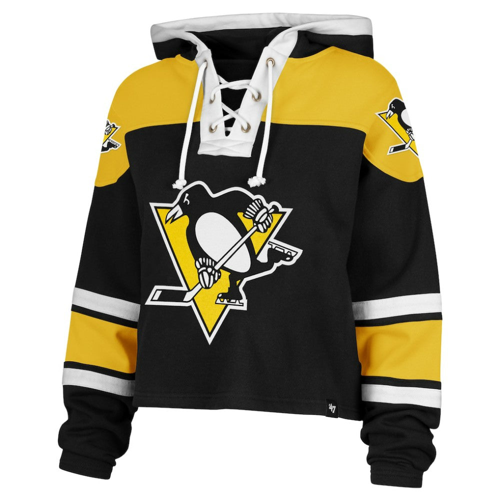 Pittsburgh Penguins '47 Women's Cropped Superior Lacer Pullover Hoodie Black