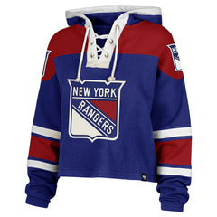 New York Rangers '47 Women's Cropped Superior Lacer Pullover Hoodie Blue