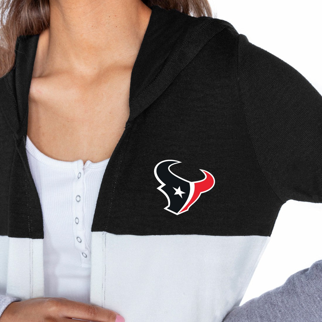 Houston Texans Gameday Couture Women's Tri-Blend Color Block Lightweight Cardigan Hoodie Black - NFL