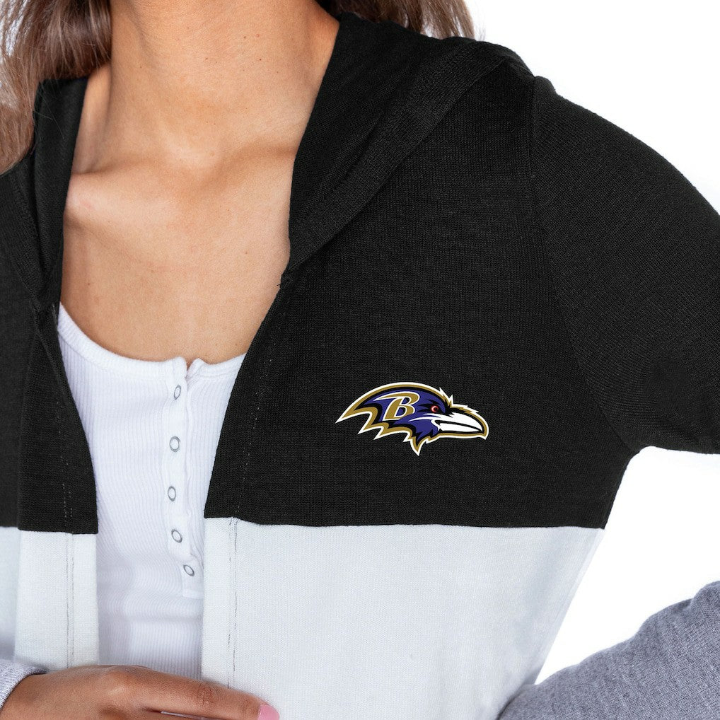 Baltimore Ravens Gameday Couture Women's Tri-Blend Color Block Lightweight Cardigan Hoodie Black - NFL