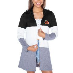 Cincinnati Bengals Gameday Couture Women's Tri-Blend Color Block Lightweight Cardigan Hoodie Black - NFL