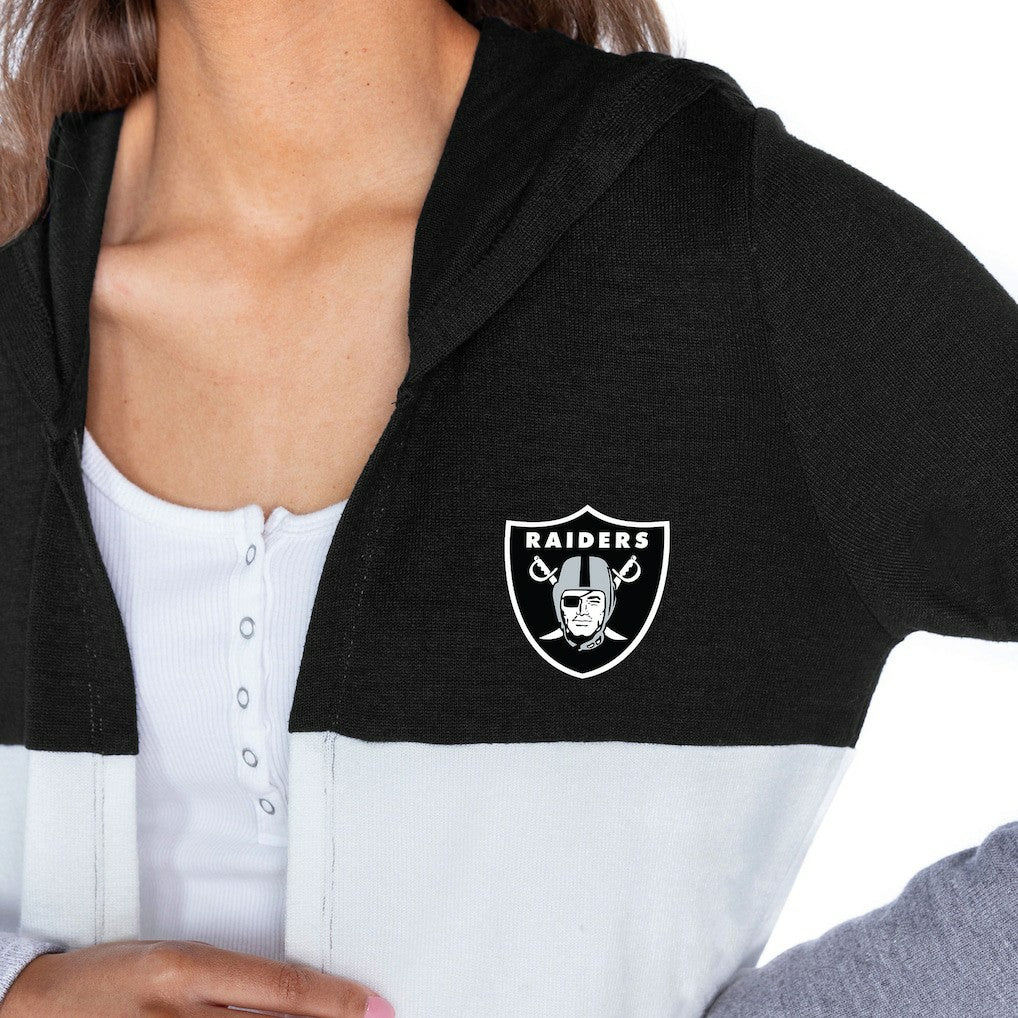 Las Vegas Raiders Gameday Couture Women's Tri-Blend Color Block Lightweight Cardigan Hoodie Black - NFL