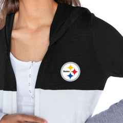 Pittsburgh Steelers Gameday Couture Women's Tri-Blend Color Block Lightweight Cardigan Hoodie Black - NFL