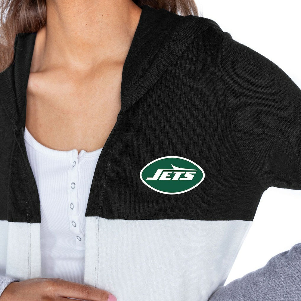 New York Jets Gameday Couture Women's Tri-Blend Color Block Lightweight Cardigan Hoodie Black - NFL