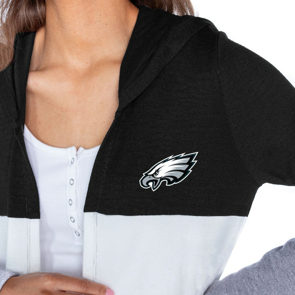 Philadelphia Eagles Gameday Couture Women's Tri-Blend Color Block Lightweight Cardigan Hoodie Black - NFL