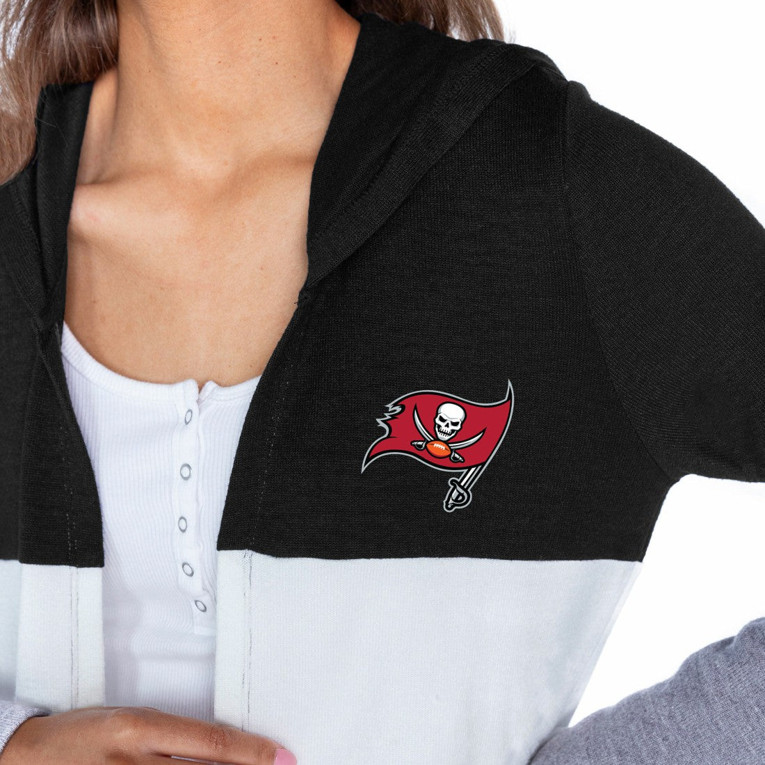 Tampa Bay Buccaneers Gameday Couture Women's Tri-Blend Color Block Lightweight Cardigan Hoodie Black - NFL
