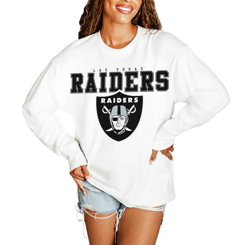 Las Vegas Raiders Gameday Couture Women's Big Goals Oversized Long Sleeve T-Shirt White - NFL