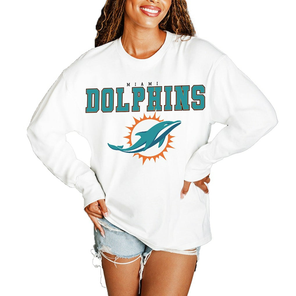Miami Dolphins Gameday Couture Women's Big Goals Oversized Long Sleeve T-Shirt White - NFL
