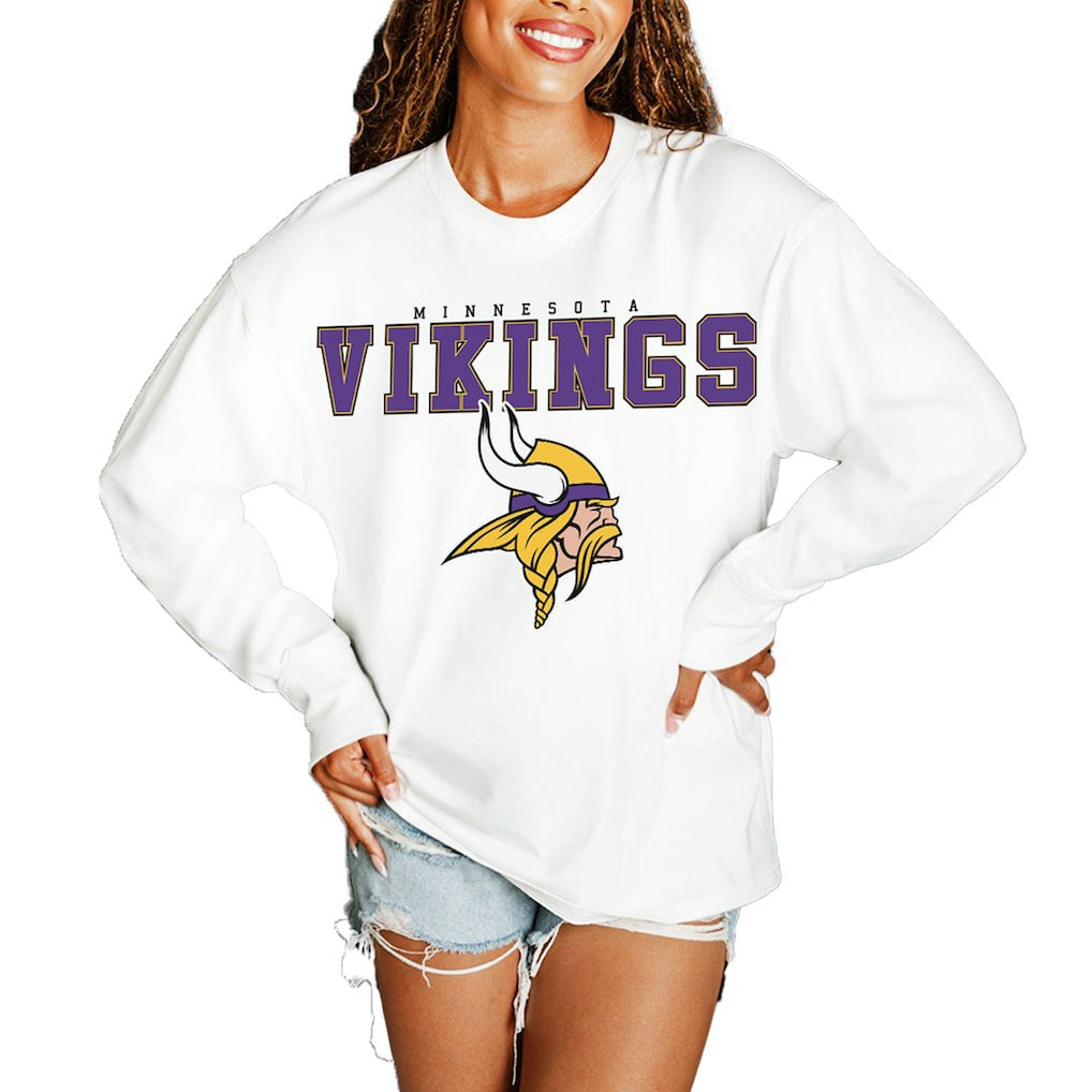 Minnesota Vikings Gameday Couture Women's Big Goals Oversized Long Sleeve T-Shirt White - NFL