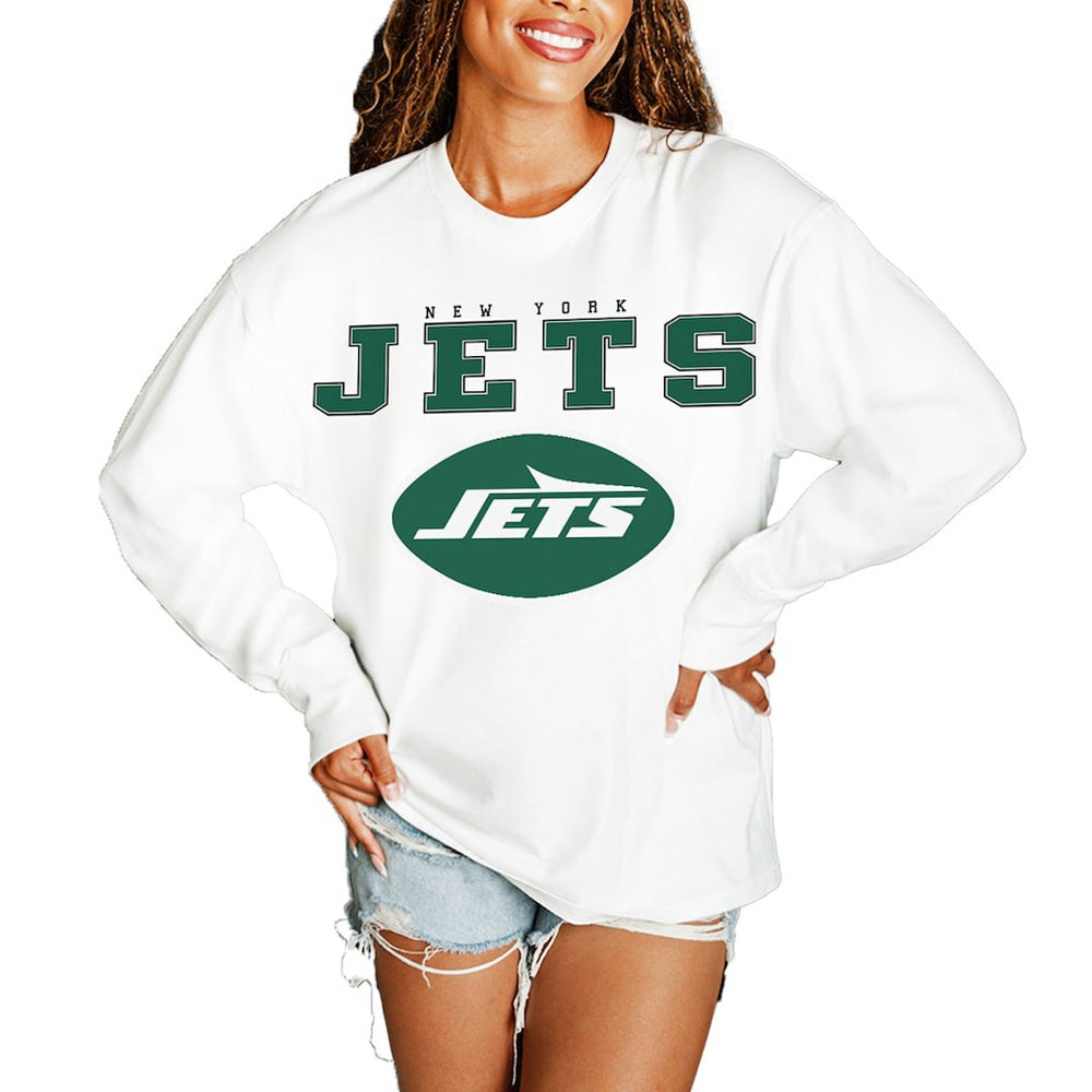 New York Jets Gameday Couture Women's Big Goals Oversized Long Sleeve T-Shirt White - NFL