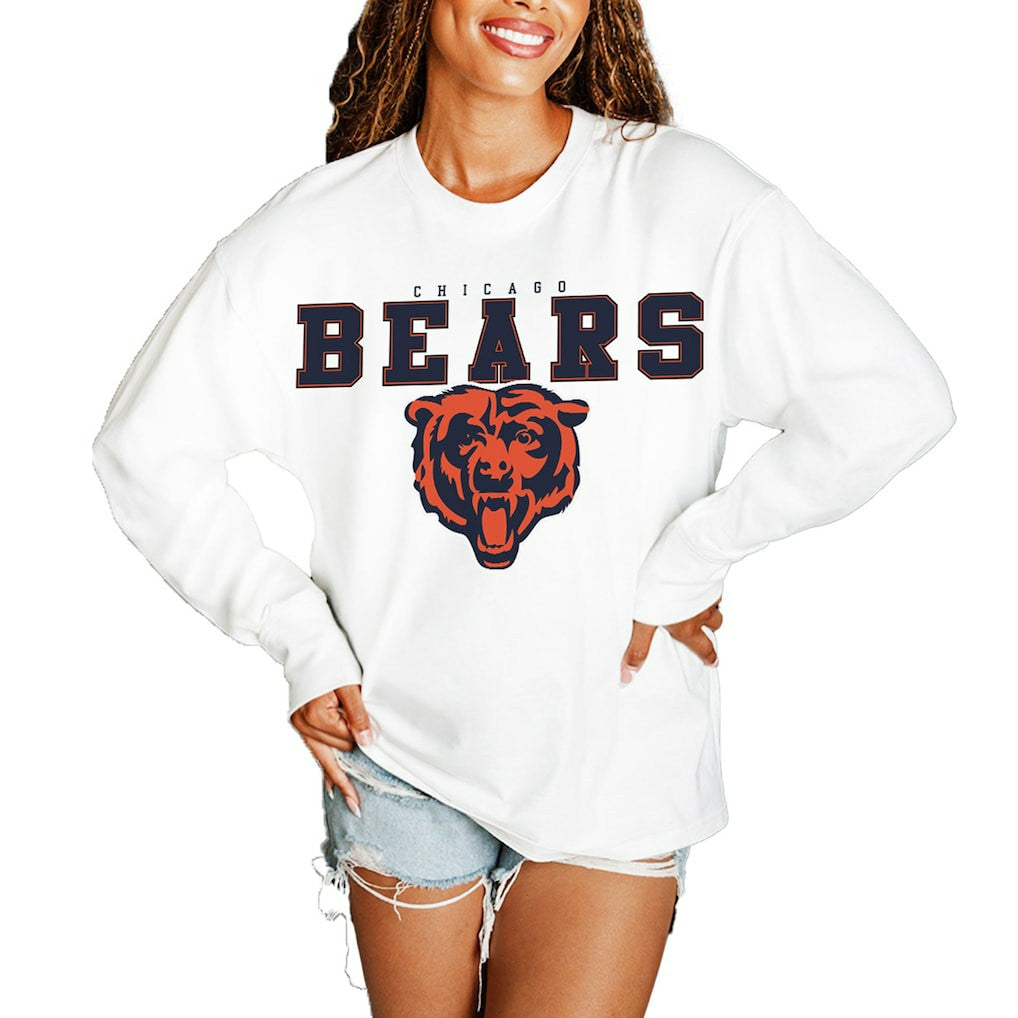 Chicago Bears Gameday Couture Women's Big Goals Oversized Long Sleeve T-Shirt White - NFL