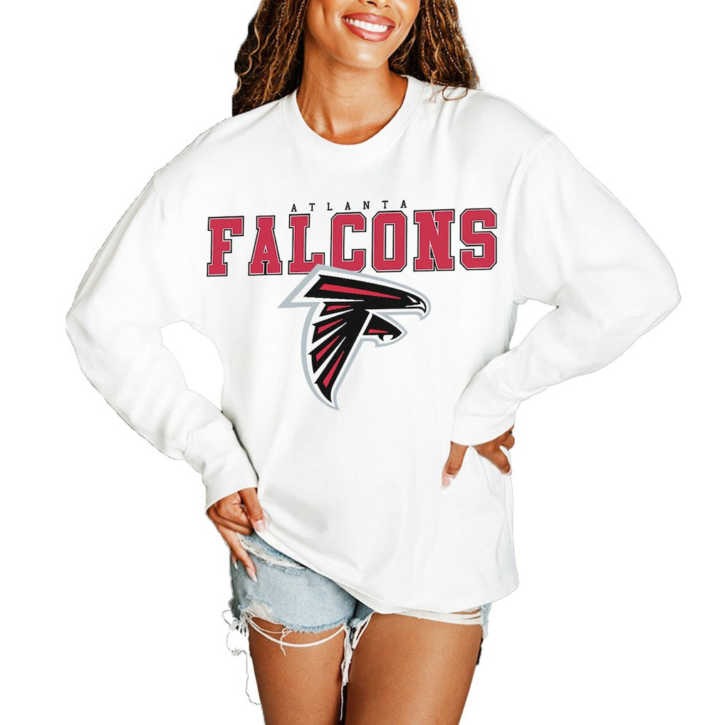 Atlanta Falcons Gameday Couture Women's Big Goals Oversized Long Sleeve T-Shirt White - NFL