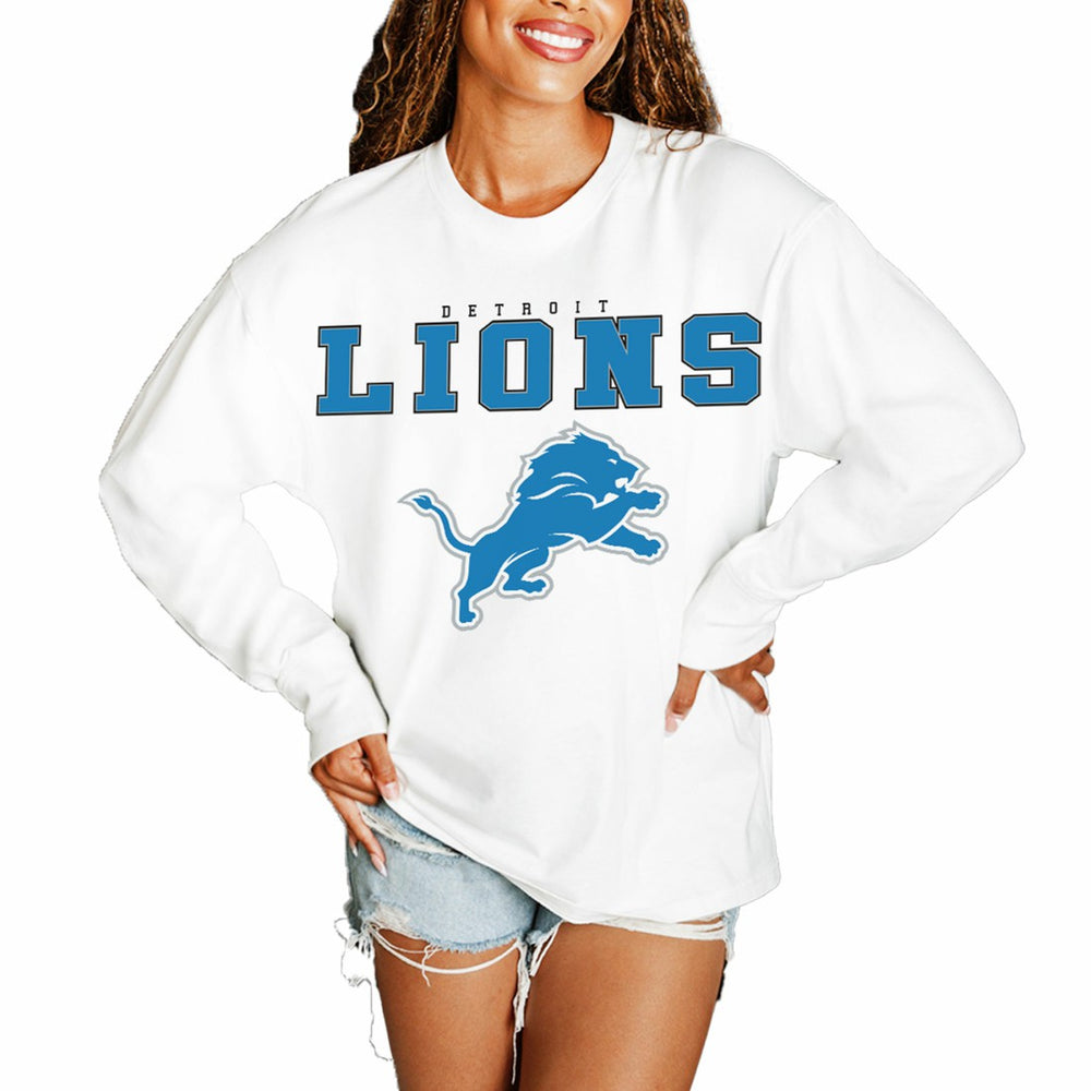 Detroit Lions Gameday Couture Women's Big Goals Oversized Long Sleeve T-Shirt White - NFL