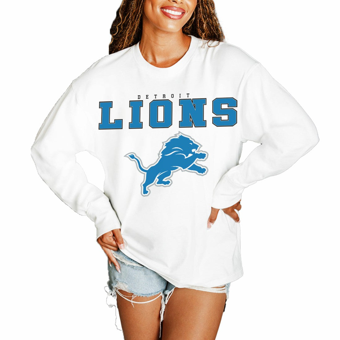 Detroit Lions Gameday Couture Women's Big Goals Oversized Long Sleeve T-Shirt White - NFL
