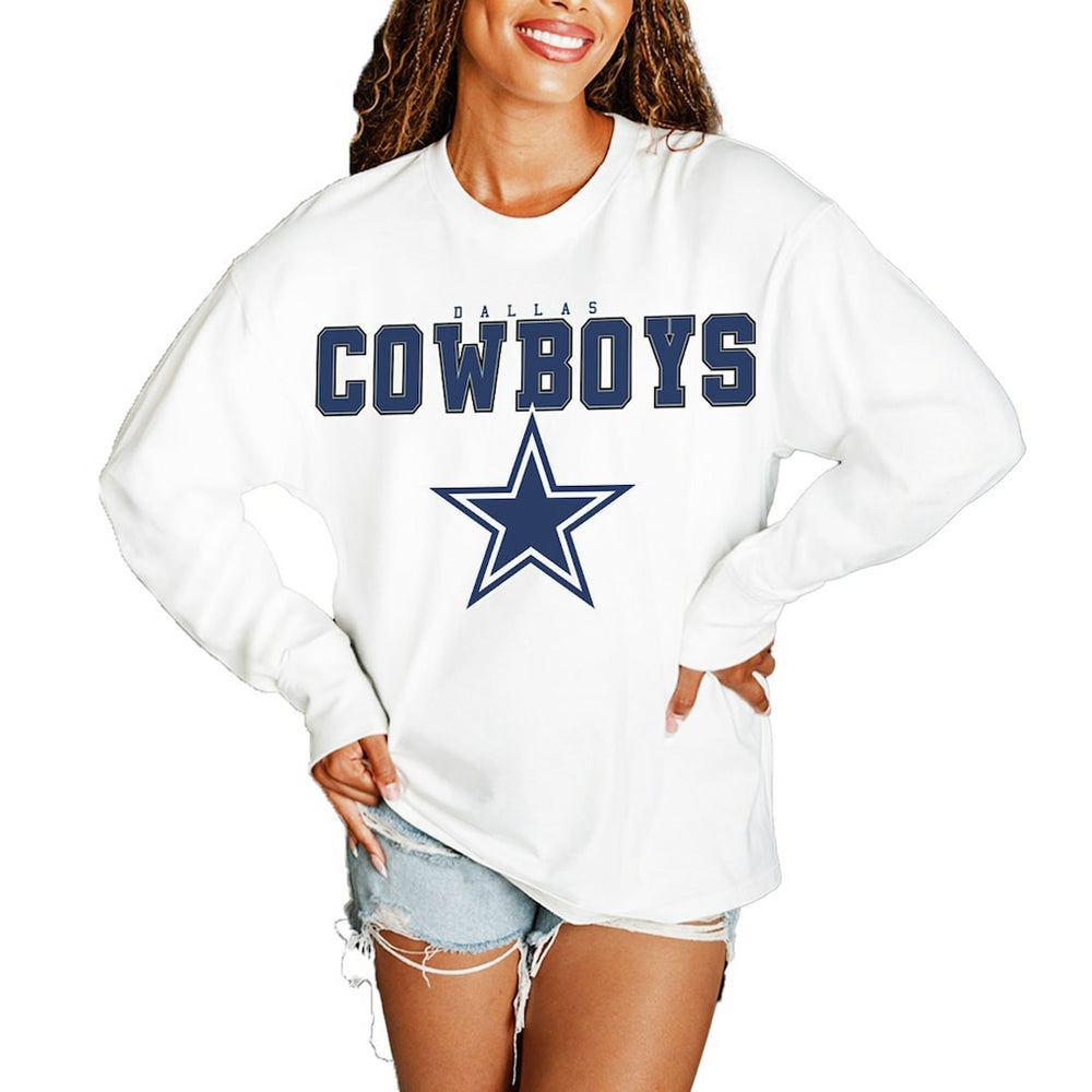 Dallas Cowboys Gameday Couture Women's Big Goals Oversized Long Sleeve T-Shirt White - NFL