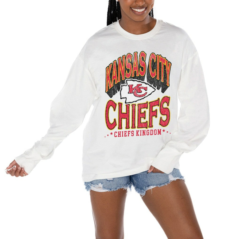 Kansas City Chiefs Gameday Couture Women's Time Out Oversized Long Sleeve T-Shirt White - NFL