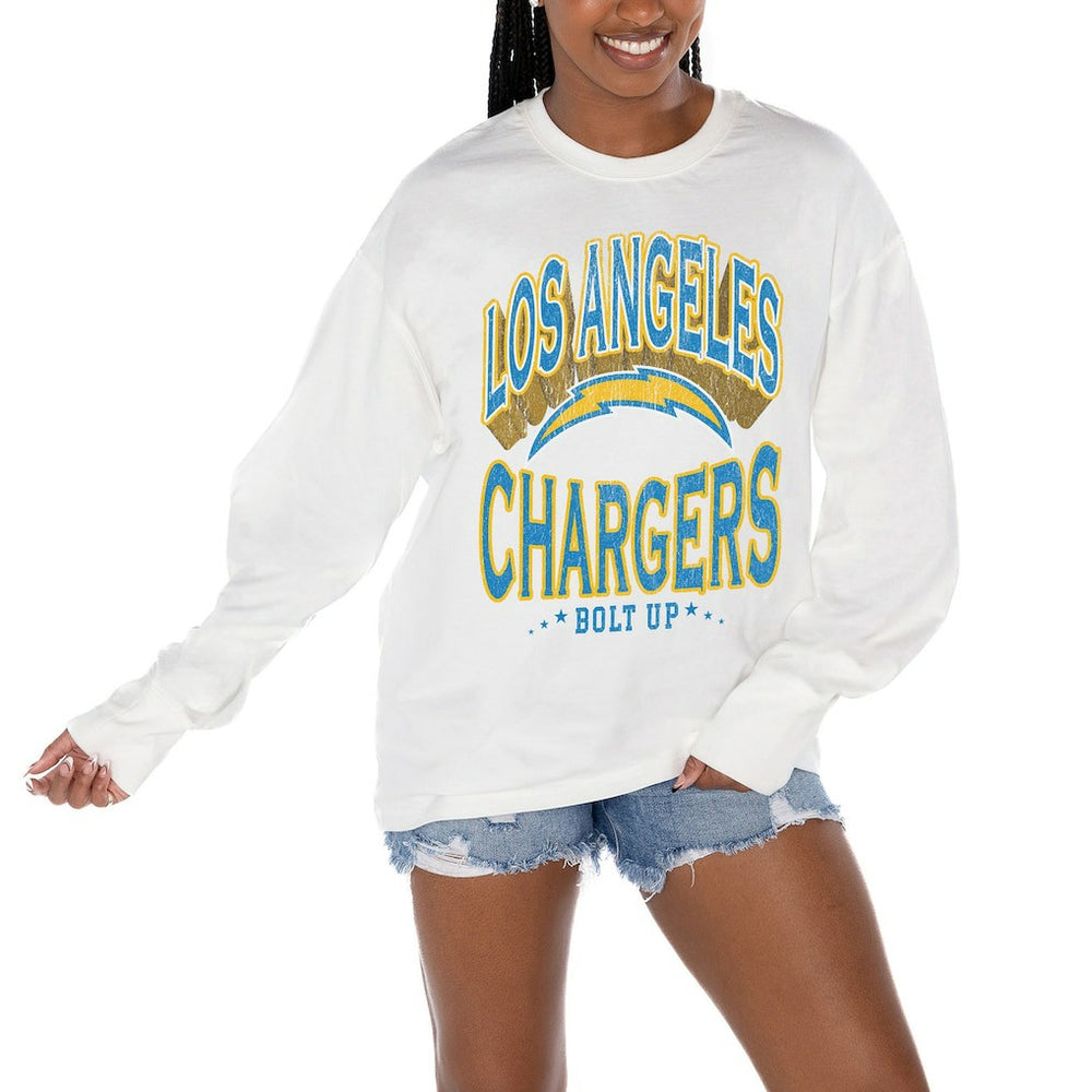 Los Angeles Chargers Gameday Couture Women's Time Out Oversized Long Sleeve T-Shirt White - NFL